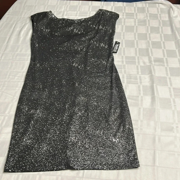 Sequin Dress by Allen Schwartz NWT black shimmer dress, back cut out, ribbons - Picture 9 of 11